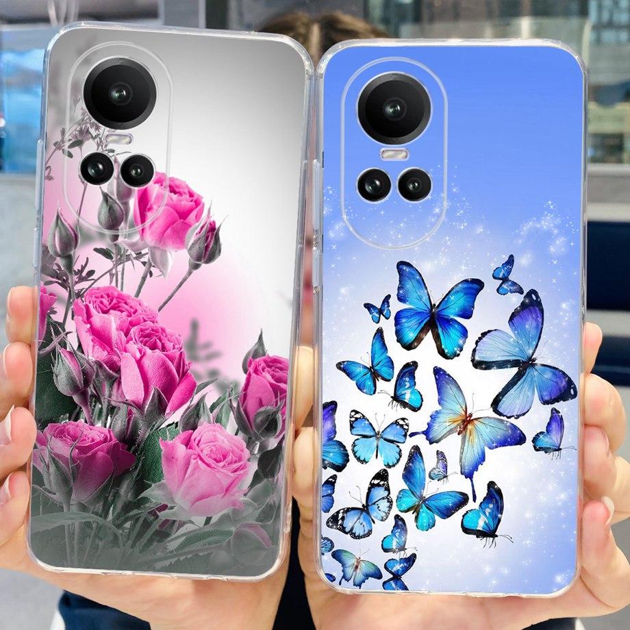 For Oppo Reno10 Pro Case Reno 10 5G Cover Soft TPU Black Silcione Bumper Coque For Reno 10pro Global Funads Women Fashion Print
