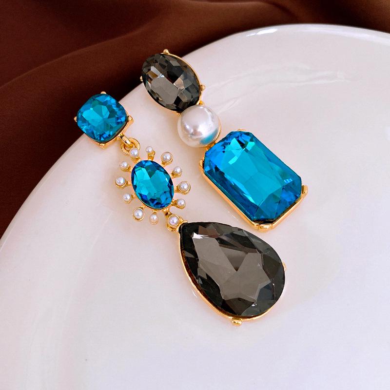 Винтажные серьги-подвески геометрической формы из стерлингового серебра со стразами и искусственным жемчугом - стиль французского двора для женщин