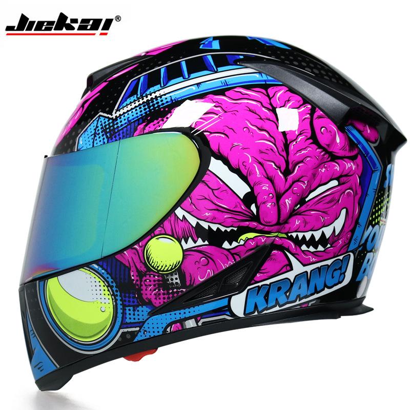 JIEKAI Electric Car Helmet Men's And Women's Full Helmet Double Lens Anti Fog Motorcycle Personality Cool Safety Helmet