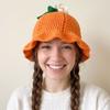 orange Knitted Bucket Hat Fruit Shaped Crochet Beanie Cap Knit Fisherman Hat  Winter Autumn
