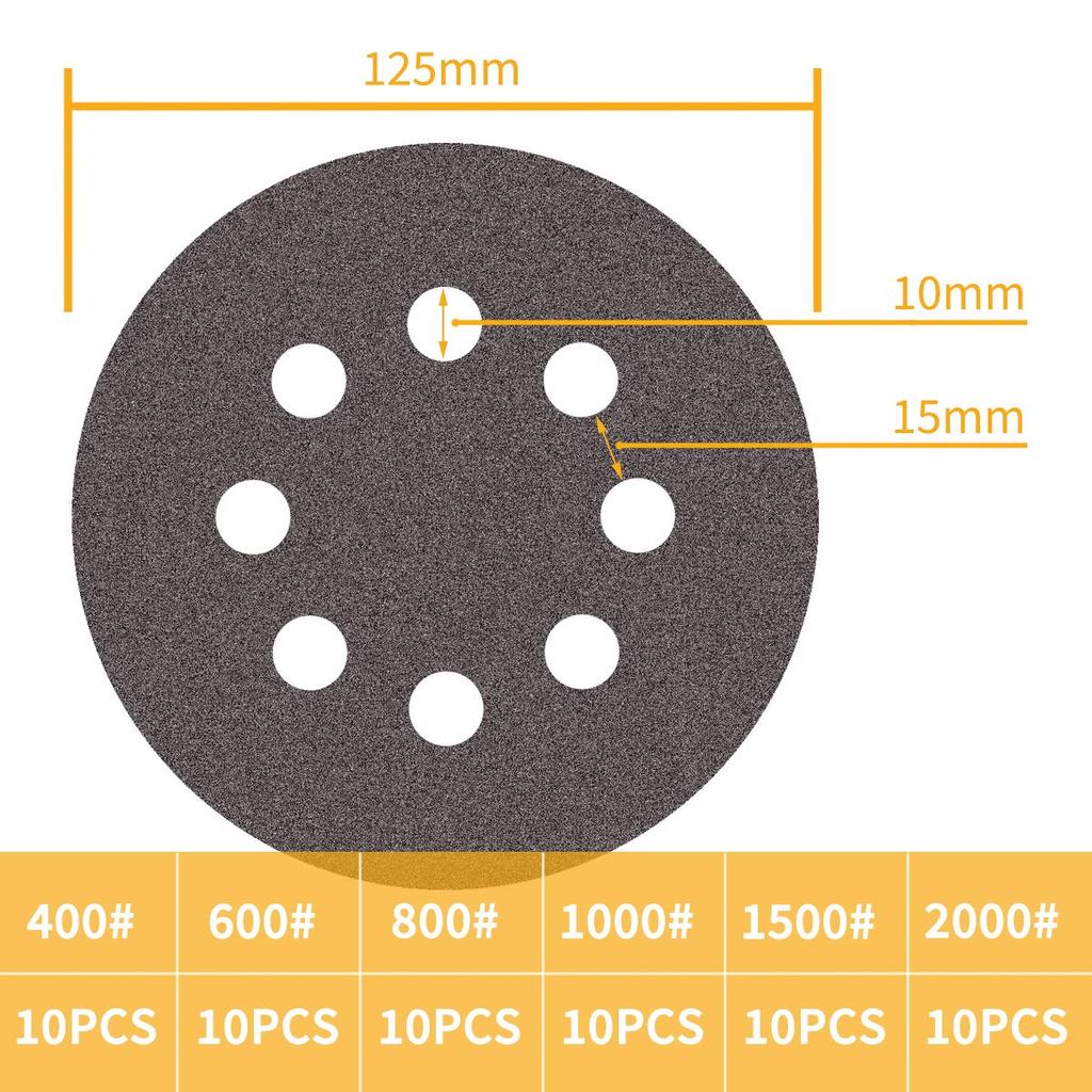 Akuoly Sandpaper Pads for 125mm Carborundum 6 8 Holes 60-Sheet Sanders, SIC, Grits 400, 600, 800, 1000, 1500, 2000, Round,