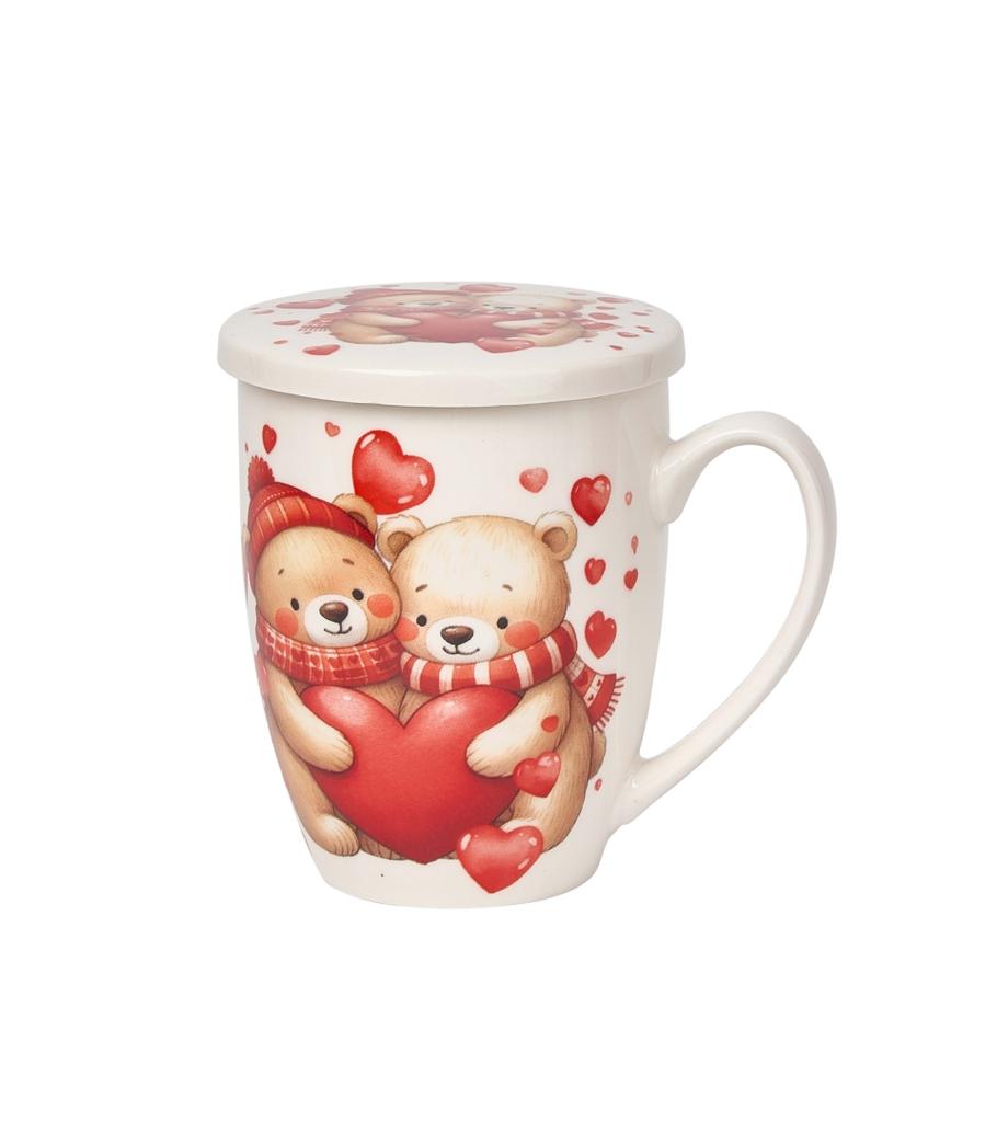 Porcelain Mug with Infuser 360 - Teddy Bears with Hearts Valentine' Day Gift