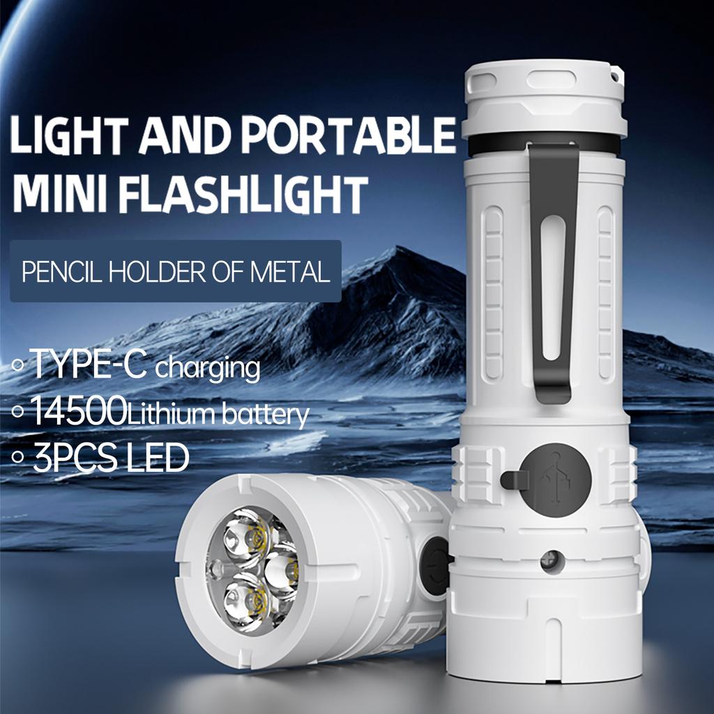 Portable Mini LED Flashlight Rechargeable LED Light High Clear Floodlight Lightweight Type C Charging Super Bright Mini