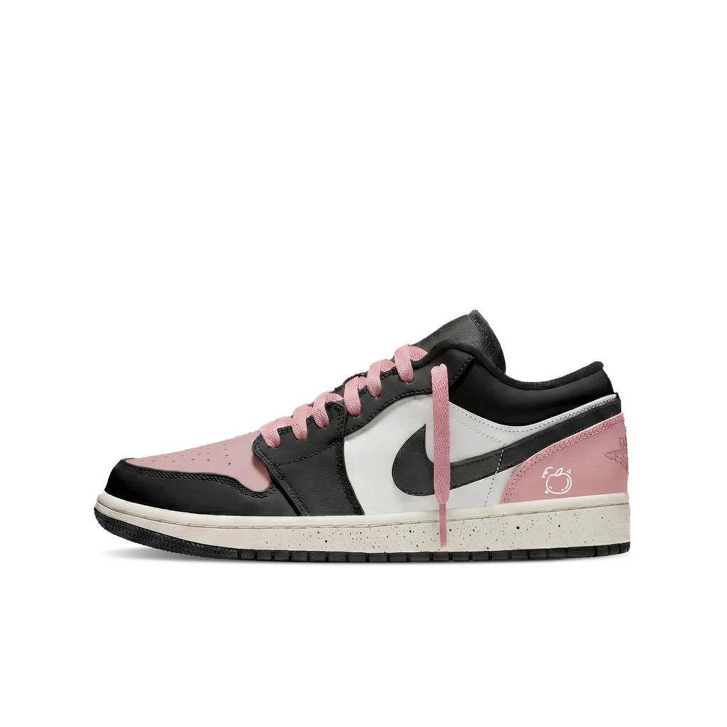 Jordan Air Jordan 1 Устойчивые к истиранию Низкие Скейтбордические кроссовки Унисекс Черный Белый Розовый 553560-081(Команда577-)