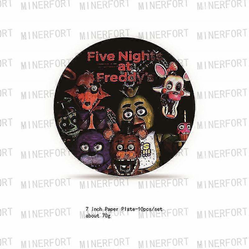 Anime Figures Five Fnaf Birthday Party Supplies Disposable Tableware Paper Plates Cups Balloons Cake Topper For Kids Decorations-Background 1Pcs 3