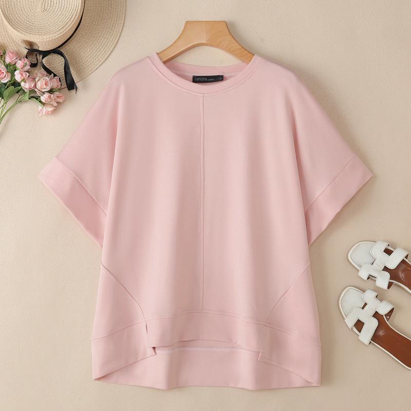 ZANZEA Женские повседневные футболки с круглым вырезом, однотонные, с рукавом до локтя