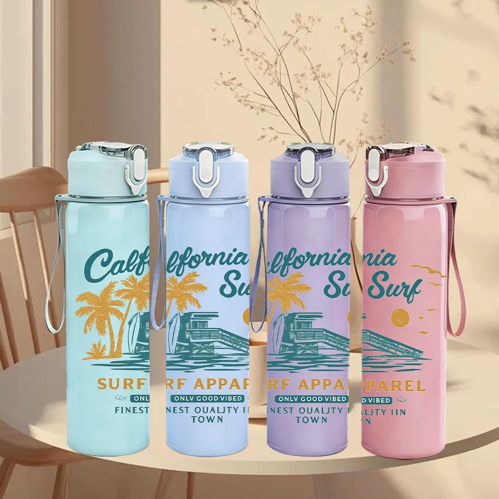 1PC California Surf Beach 750ml Color Plastic Sports Water Bottle Leakproof Flip Straw Lid Suitable for Sports Office Home Use