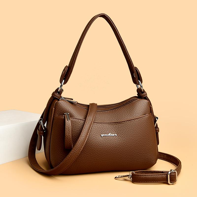 Daily Commuting Two Layers Casual Tote Hand Bags Quality Oil Pu Leather Shoulder Crossbody Bags for Women Mother's Handbags
