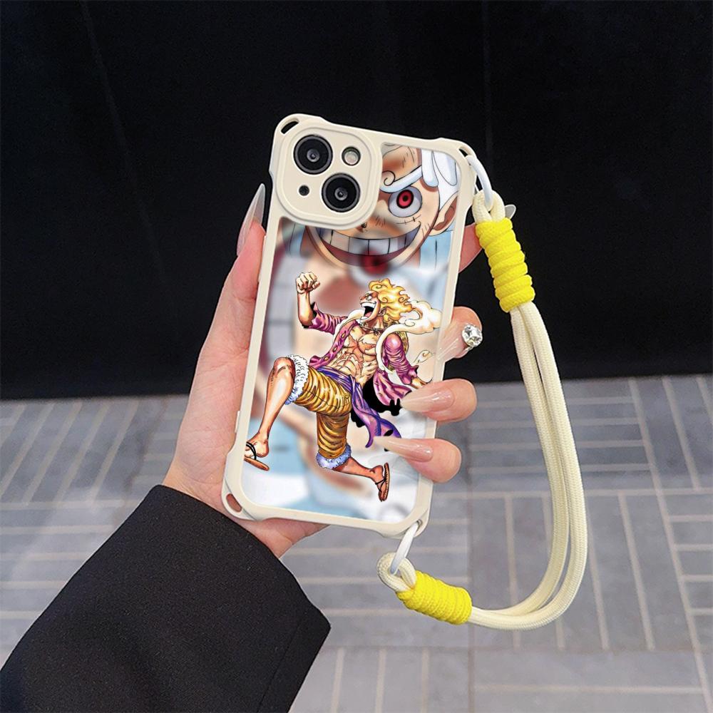 Мягкие чехлы для телефонов Ae92 One Piece Luffy Gear 5 для iPhone 16 15 14 13 12 11 Pro Max 7 8 Plus XR XS с ремешком на запястье, защитным шнурком для углов, задняя крышка