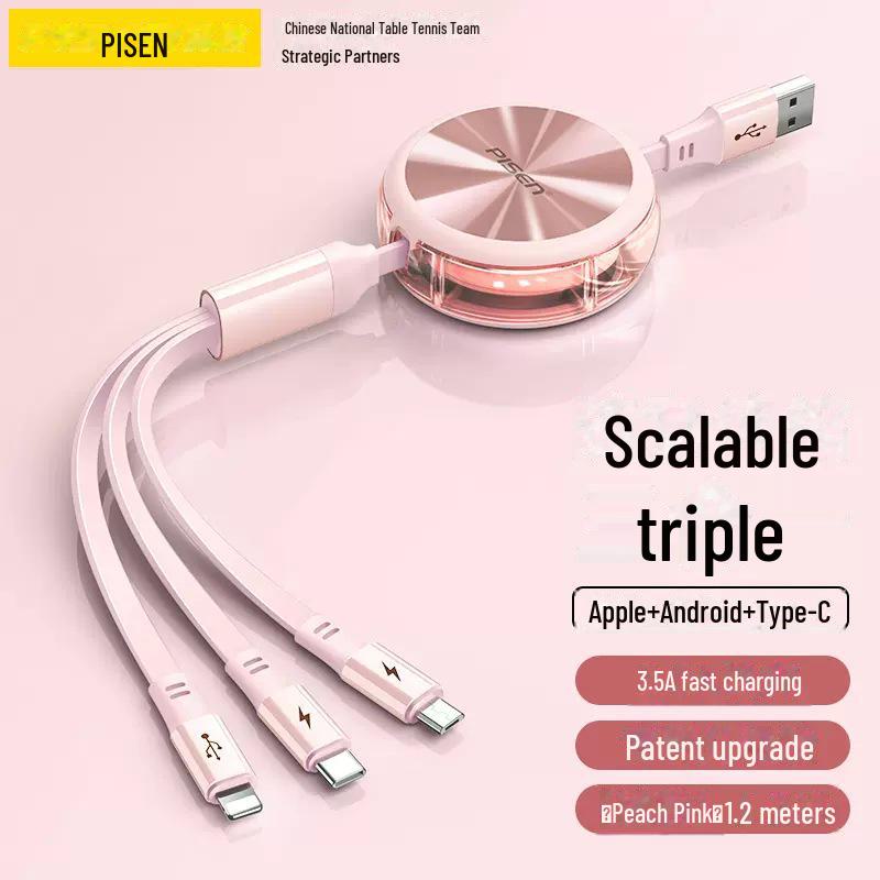 PISEN 3.5A Кабель для быстрой зарядки, выдвижной, 3-в-1