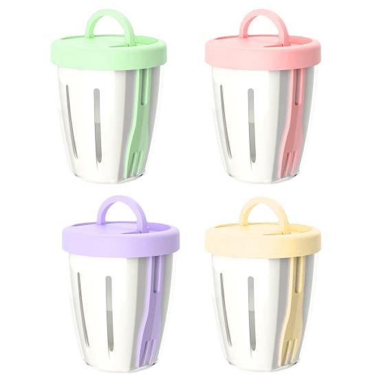 Двухслойный салатник, переносной контейнер для фруктов с вилкой, герметичная герметичная коробка для еды для пикника на открытом воздухе и путешествий