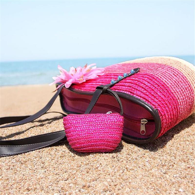 Женская вязанная соломенная сумочка