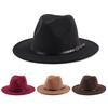 Retro Winter Autumn Fedora Hat Women Men Imitation Wool Felt Fedora with Metal Chain Decor Ladies Wide Brim Boater Hats
