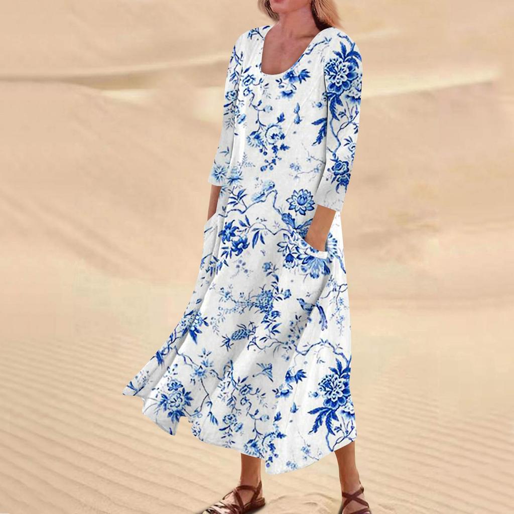 Женское повседневное платье с карманом и рукавами три четверти с цветочным принтом
