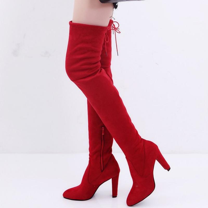 Wish Hot Knee Boots Women Large Size Suede Boots Women Autumn and Winter Thick High Heel Elastic High Boots