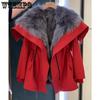 Hooded Faux Fur Christmas Red Coat Women's Thick Warm Autumn Winter Large Size Plush Jacket Streetwear Coat