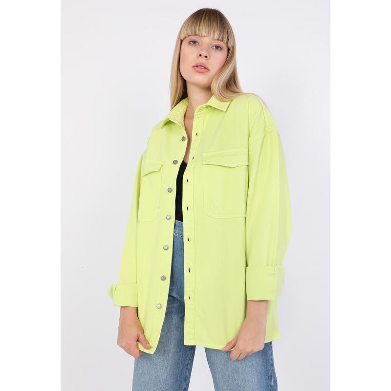 Женская джинсовая рубашка оверсайз неоново-зеленая
