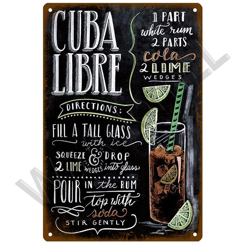 Metal Sign Vintage Tin Sign Decorations Gin Tonic Cocktail Plate Decorative Poster Plaque Retro Bar Kitchen Home Wall Decor