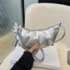 French Croissant Bag Chic Fashion Silver Crossbody Bag Retro PU Mini Boulogne Handbag Casual Cute Shoulder Bag