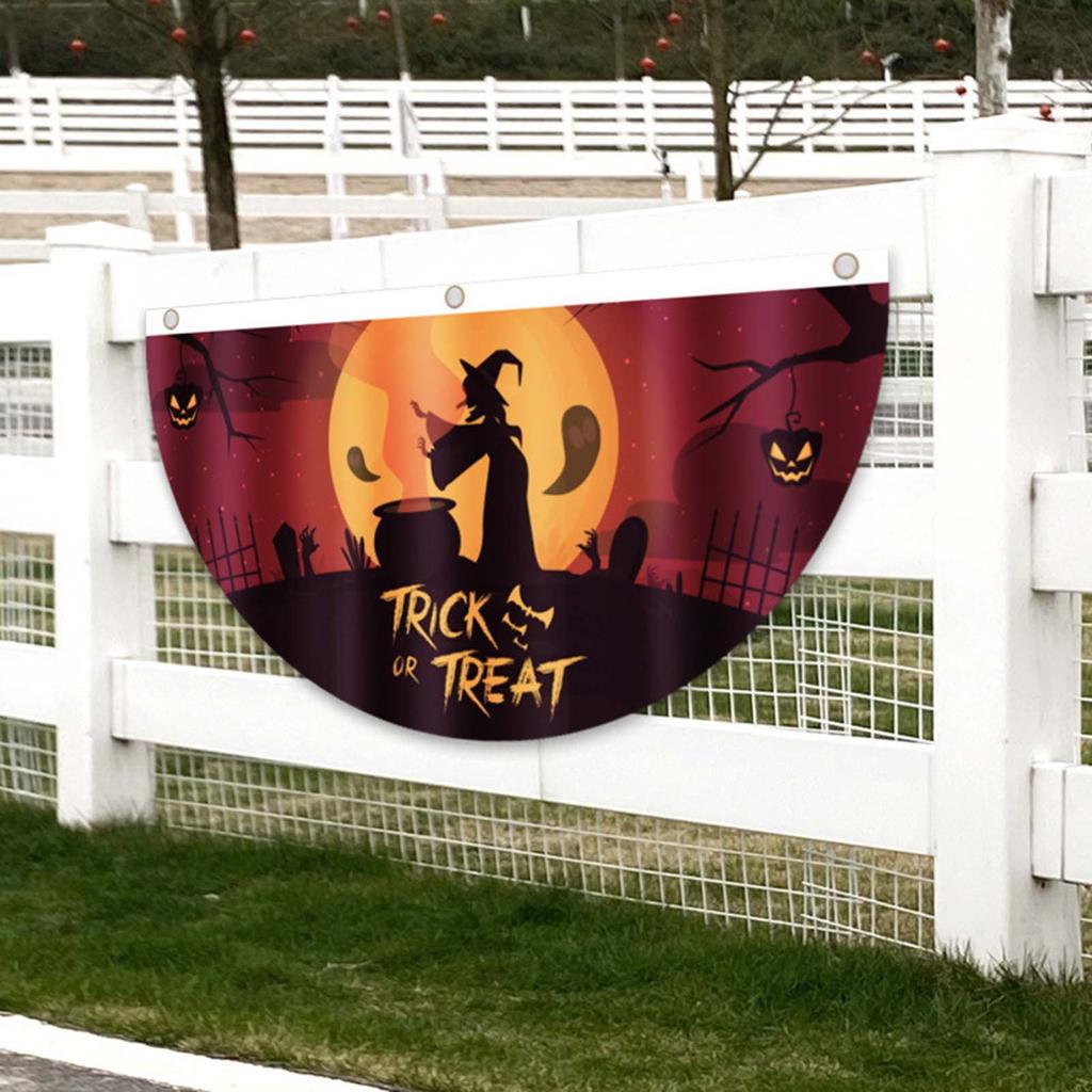 45x90cm Fan Shaped Flag for Halloween Outdoor Yard Fence Decoration Props Suitable for Christmas