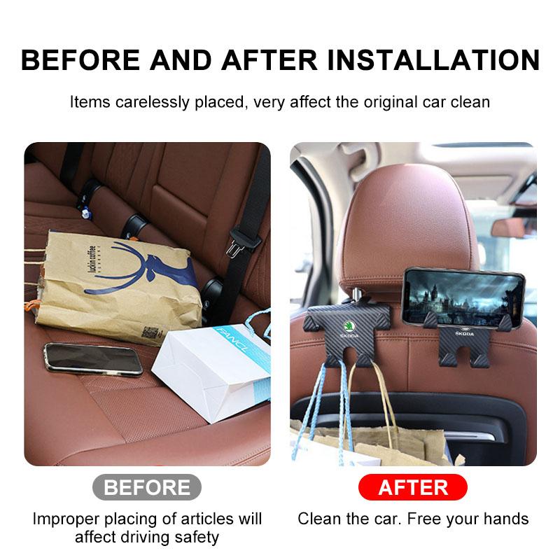 1/2PCS Car Seat Headrest Hook Auto Back Seat Organizer Accessories for Skoda Octavia 2 3 Fabia Kamiq Kapoq Kodiaq A5 A7 Rapid SCALA Superb