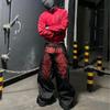ZYLLO American Y2K Red Dragon Embroidered Wide Leg Jeans Men Retro Heavy Industry Wash Harajuku Hip-hop Loose Casual Jeans