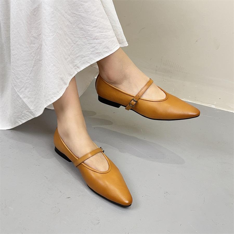 Johnature Туфли на плоской подошве из натуральной кожи с острым носком в стиле ретро, универсальные, из мягкой коровьей кожи, женские