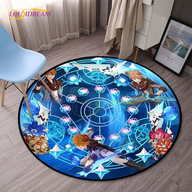 Genshin Impact круглые коврики для спальни, ковры с героями мультфильмов для гостиной, детский мягкий ковер, противоскользящий коврик для пола, домашний декор, кемпинг, пикник