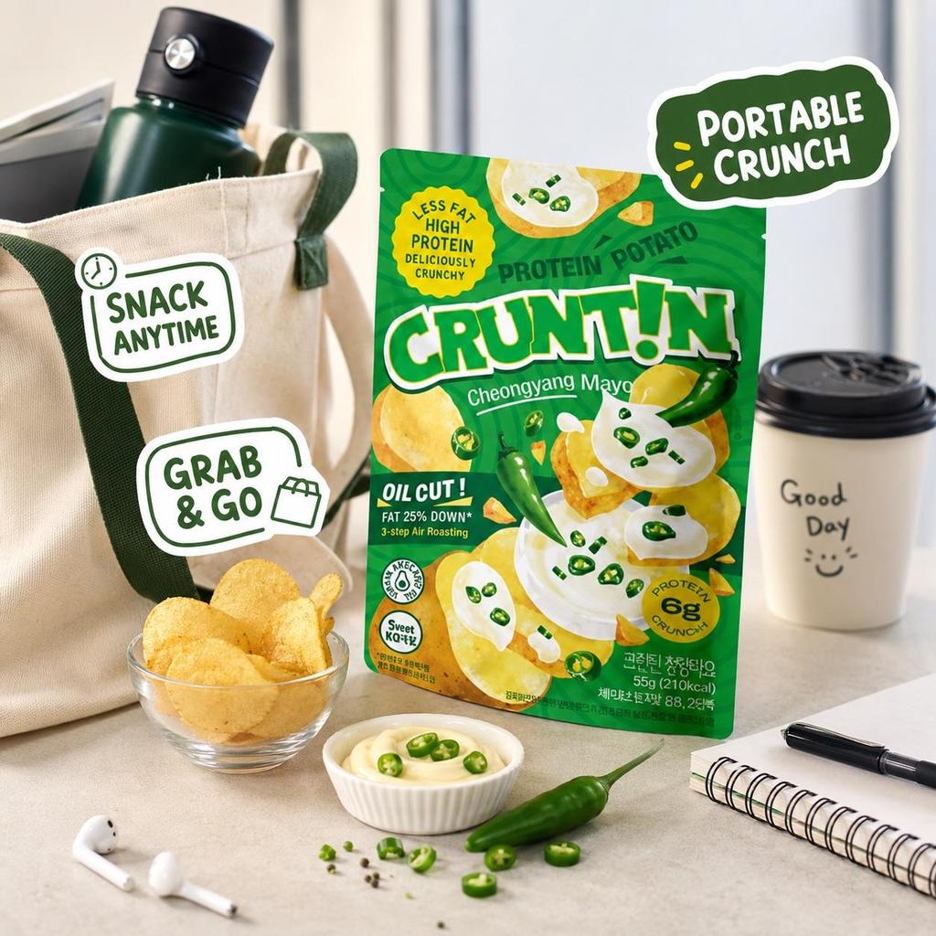 CRUNTIN 5мм Цельные Картофельные Чипсы Чеянго Майо 55г