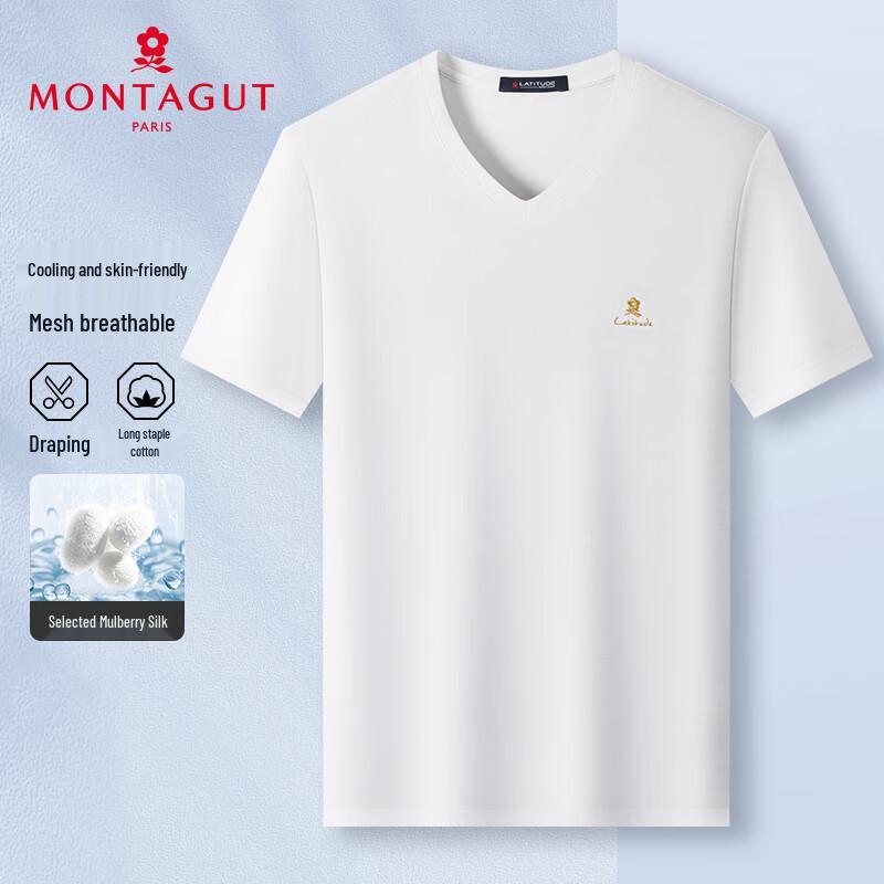 Мужская летняя футболка MONTAGUT с V-образным вырезом, смешанный шелк, короткий рукав