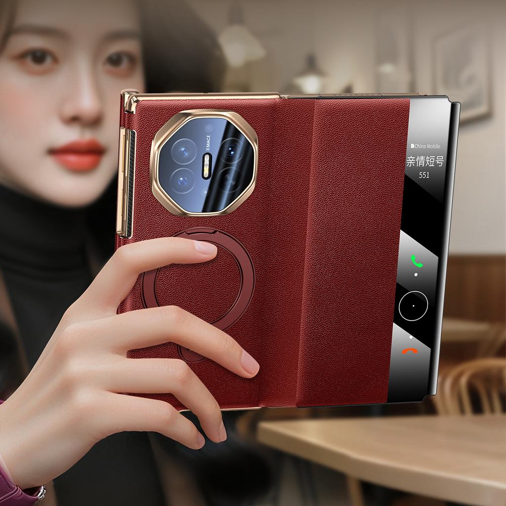 Чехол из натуральной кожи высшего качества для Huawei Mate XT XTs Ulitimate Magsafe Защита объектива Защитный кронштейн шарнира Покрытая крышка