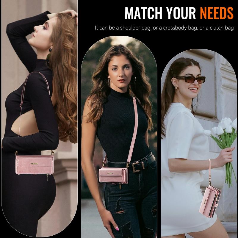 Чехол-бумажник с длинным ремешком из флип-кожи для Samsung Galaxy S26 Ultra S25 FE S24 Plus S23 S22 S21 A57 A17 A16 A56 A15 A55 A14 A54 с молнией и карманами для карт