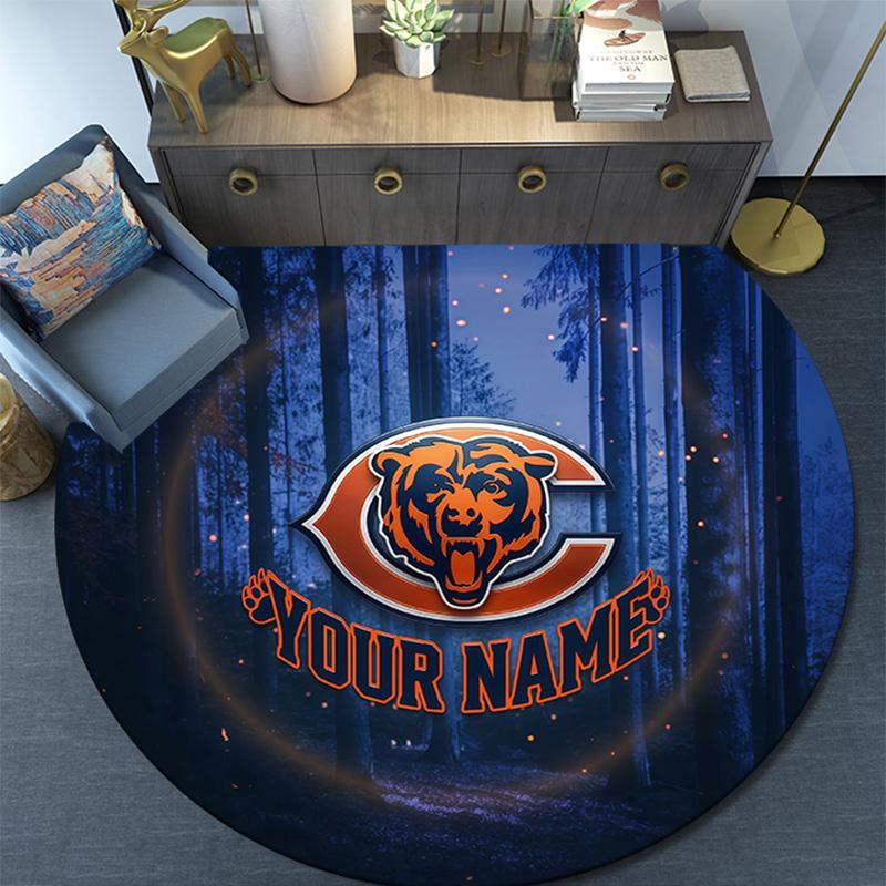 Custom Name Chicago Bears2 Round Area Rug,Carpet Rug for Living Room Bedroom Sofa Playroom Decor,Non-slip Floor Mat
