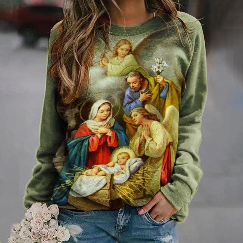 Толстовки Иисус Христос Дева Мария 3D Принт Худи Женские Лонгсливы Y2k Худи Оверсайз Пуловеры Топы Женская Одежда