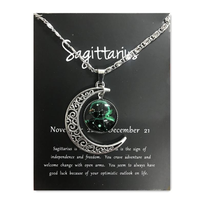 Новое европейское и американское светящееся ожерелье с двенадцатью знаками зодиака, винтажный кулон в виде луны, короткое ожерелье