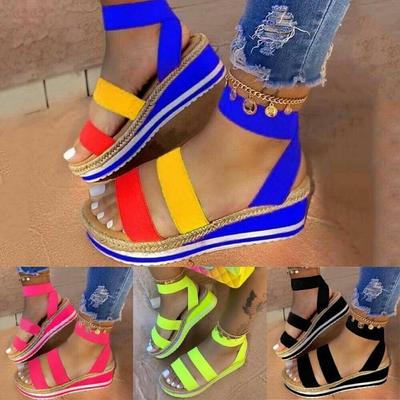 Летние женские вечерние сандалии на платформе и каблуке с перекрестным ремешком и открытым носком, пляжная женская обувь