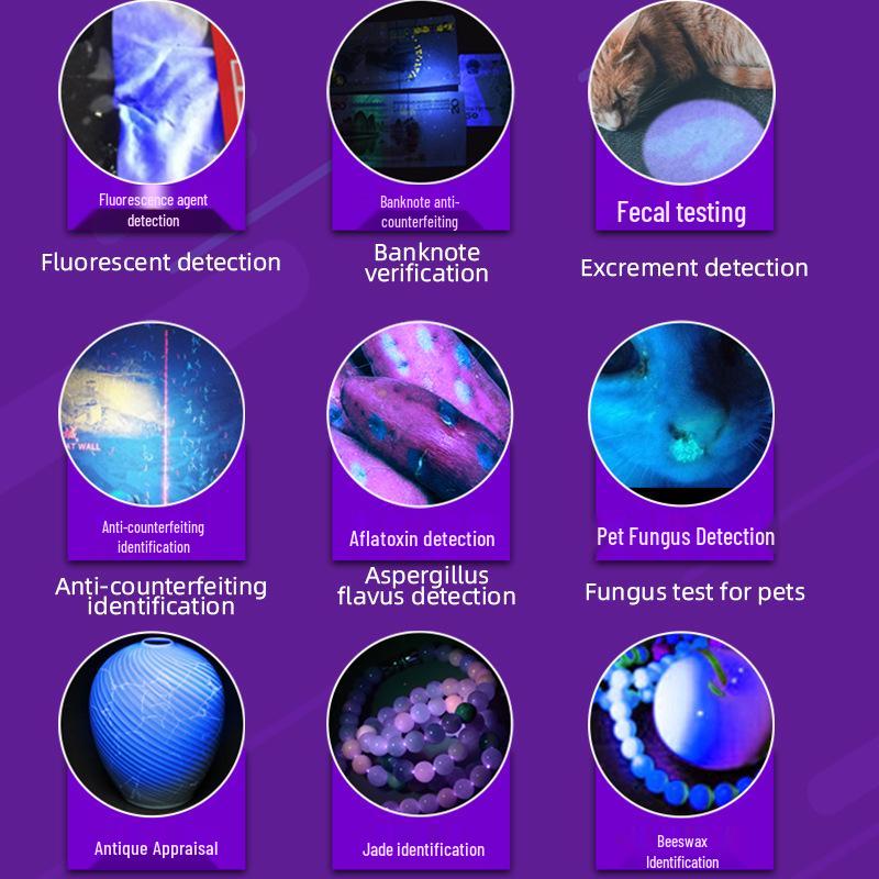УФ-фонарик с черным светом: Портативный 365 нм Детектор банкнот, Защита от подделок, Идентификатор нефрита, Лампа Вуда, USB-перезаряжаемый