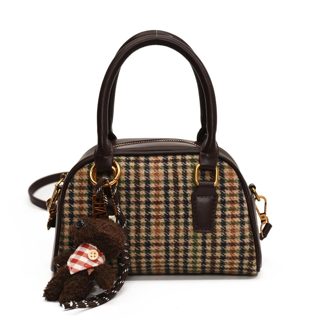 Ielgy Plaid Retro Large-Capacity Handbag High-End Fashion Commuter Shoulder Bag