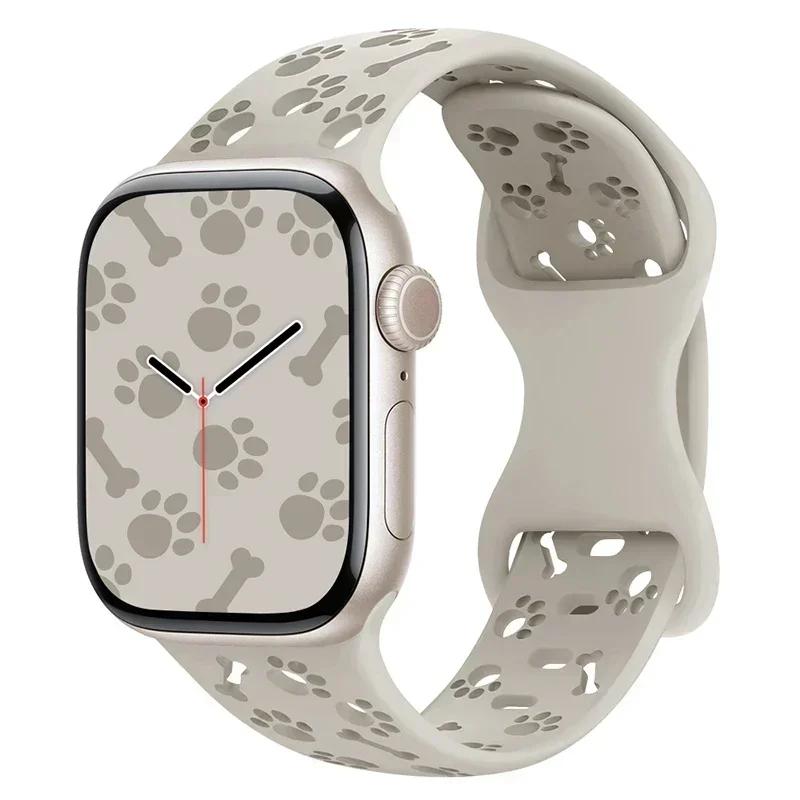 Силиконовый ремешок с отпечатком лапы собаки для ремешка Apple Watch 49 мм 46 мм 42 мм 44 мм 41 мм 40 мм 38 мм Correa Браслет Series 10 9 8 7 SE 6 5 4 3 Ultra2