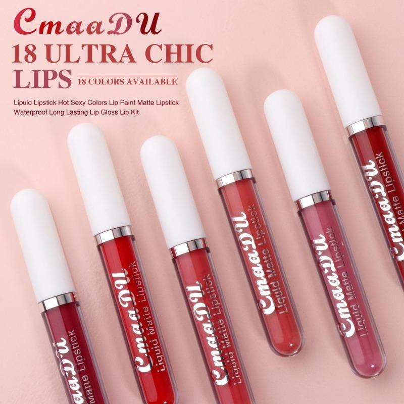 CmaaDu 6pcs Boxed Matte Non-stick Cup Waterproof Lipstick Long Lasting Lip Gloss
