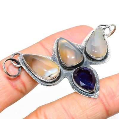 Агат Ботсваны, Аметист 925 пробы Серебряный Кулон 1,77" h6F33