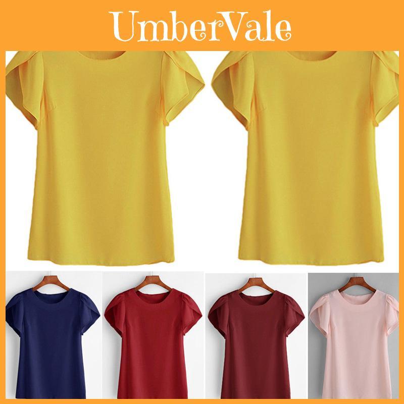 Women Lotus Summer Short Sleeve Blouse Tops Ladies Loose T Shirt Casual Tee Top