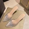 New Fashion Women'S Rhinester High Heels Slippers Transparent Pointed Thin Heels High Heels Sandals To Wear Outside