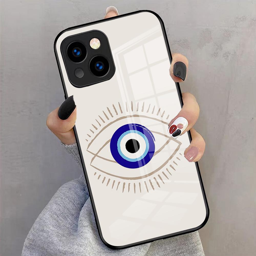 Винтажный синий чехол для телефона 'Сглаз' для iPhone 17 Pro Max 16 15 14 Pro Max 13 11 X Xs Xr 8 7Plus Стеклянная крышка
