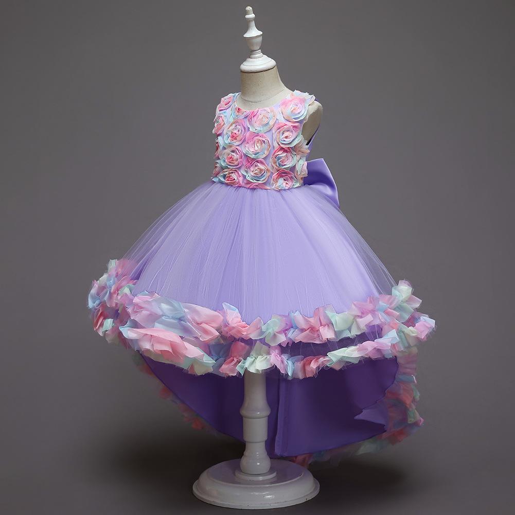 Kids Toddler Girl Dress Sleeveless Bow Knot 3D Flower Princess Dresses Children Tutu Girls Trailing Ball Gown