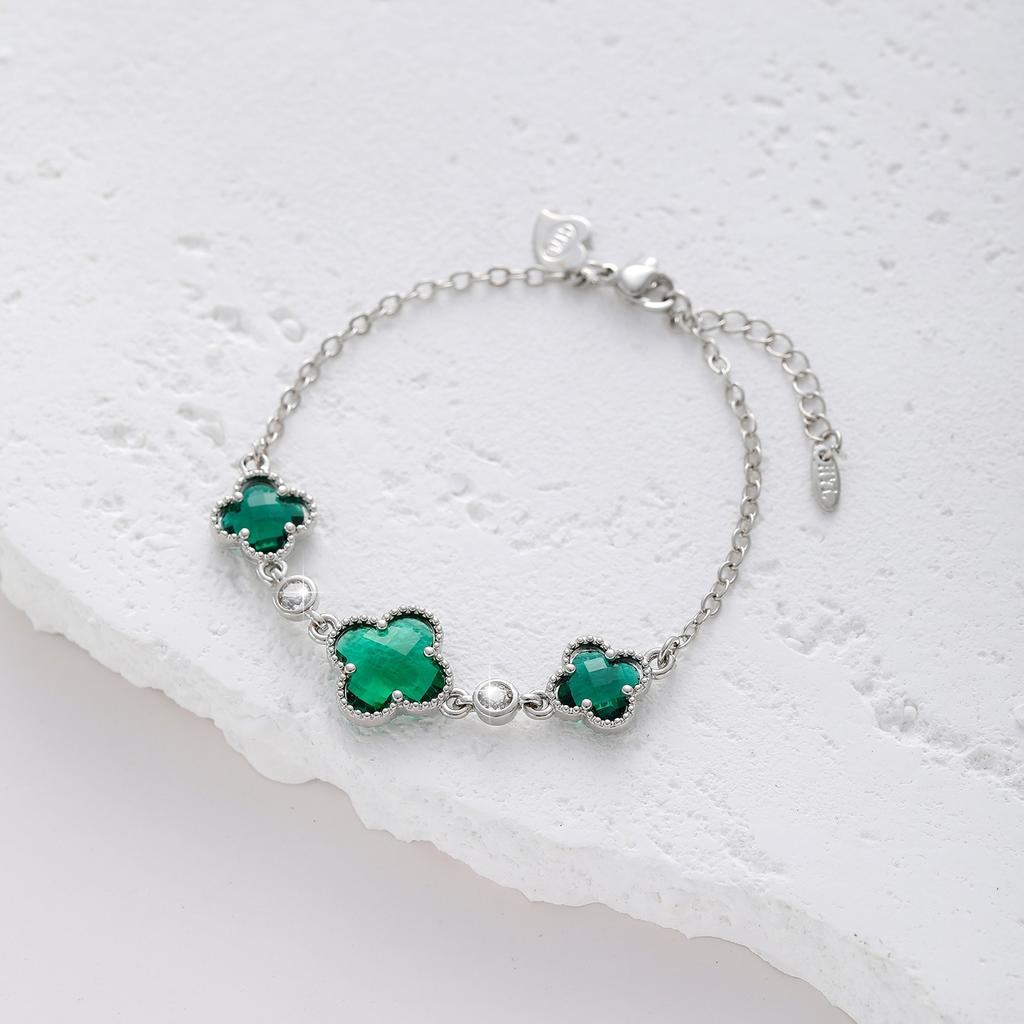 Двусторонний браслет-клевер женский медный с золотым покрытием и цирконом, цветочные украшения