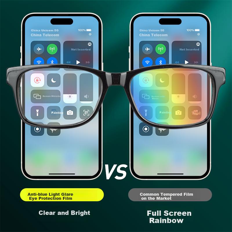 Tempered Glass Screen Protector, Anti-Blue Light, IPhone 15 Phone Film, Anti-Glare, Shockproof, Full-Screen Anti-Reflective, Full Coverage Black Edge