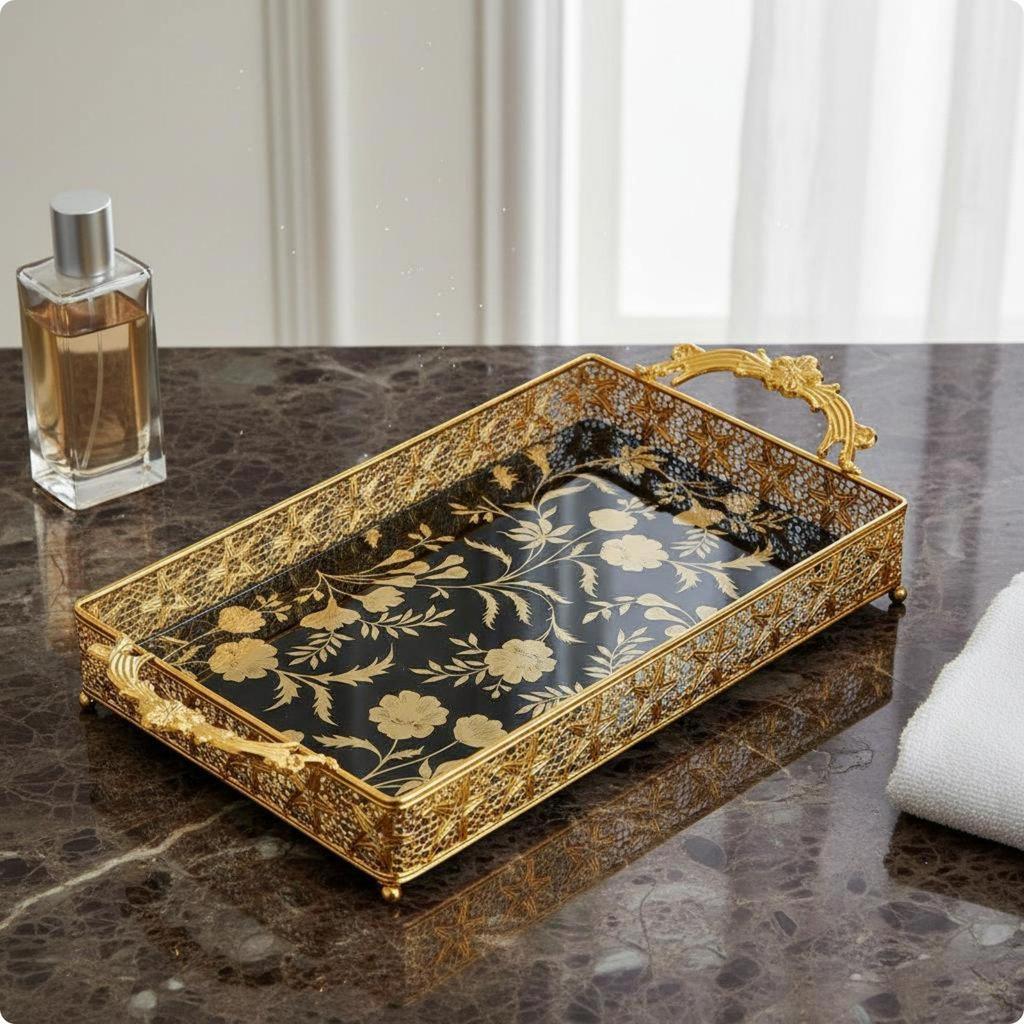 Ажурный поднос с ажурным дизайном, ornate glass, с двойной ручкой, для украшения дома, для туалетного столика,
