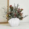 White Vinyl Shell Flower Vase Modern Pleated Flower Holder Container Home Office Table Centerpiece