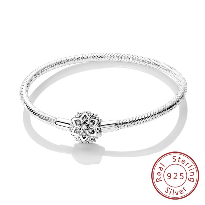 Original Bracelet 925 Sterling Silver Charm Bracelet 17-20CM Golden Heart Love Key Snowflake Bracelet Bangle Women Jewelry Gift